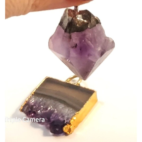 Natural Amethyst Pendant Healing 2pc Brazilian - Picture 6 of 7